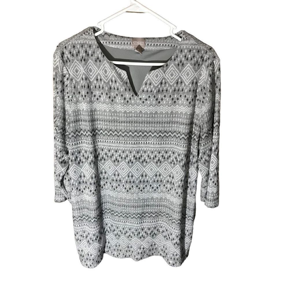 Chicos Size 3 = XL women’s 3/4 sleeve light weight sweater lined Gray